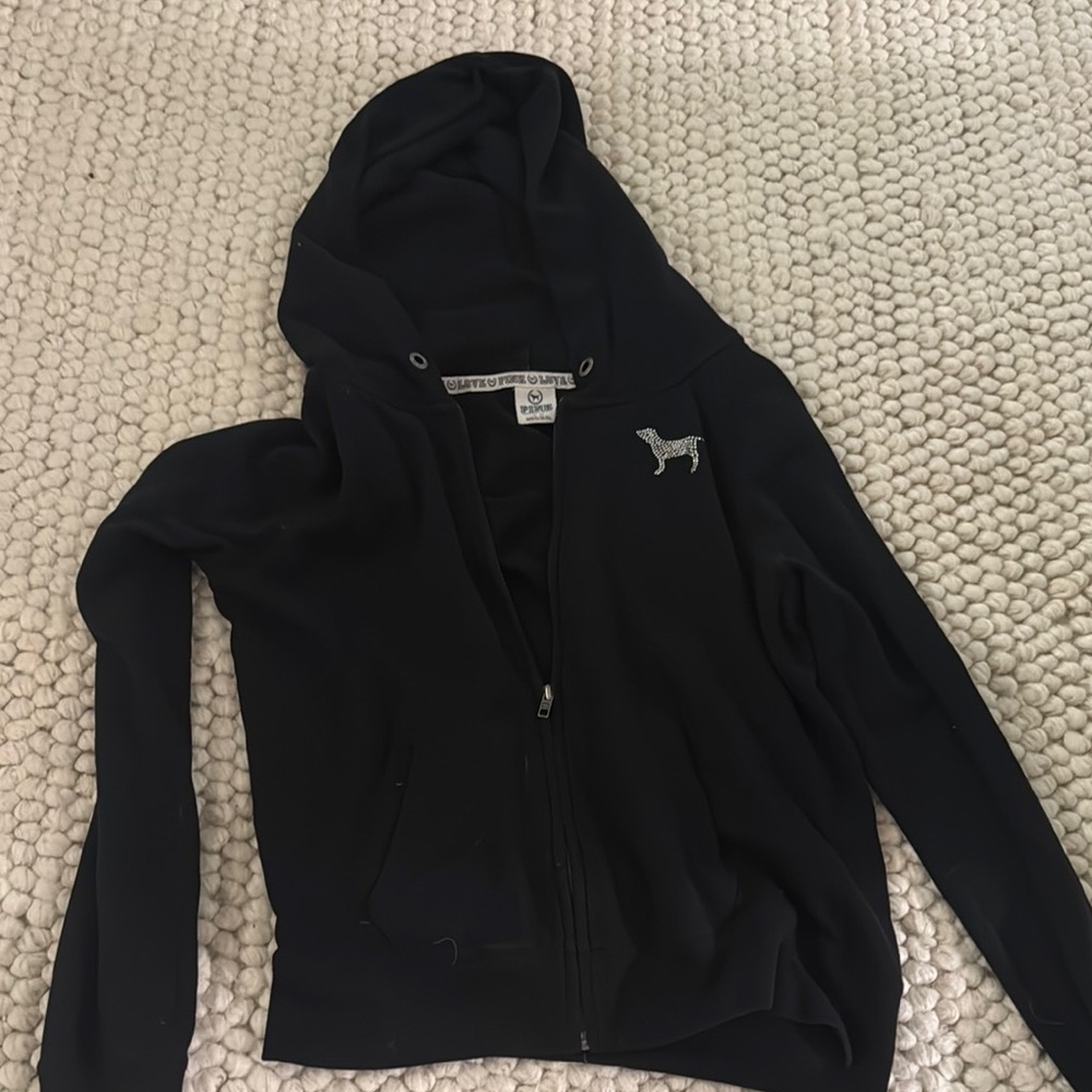 PINK Victoria's Secret Black Zip Up Hoodie with Accents - Picture 3 of 4